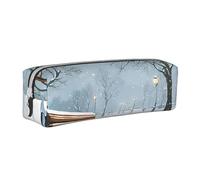 UENFFKDAP Snow Falling in The Park Trousse à crayons en cuir avec fermeture éclair Pour école et bureau Unisexe, blanc, Taille unique, Trousse de maquillage