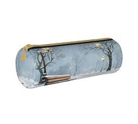 UENFFKDAP Snow Falling in The Park Trousse à crayons en cuir avec fermeture éclair Pour école et bureau Unisexe, blanc, Taille unique, Trousse de maquillage