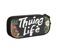 UENFFKDAP Thug Life Trousse à crayons de grande capacité avec fermeture éclair Motif fleurs Pour école et bureau Unisexe, Noir , Taille unique, Trousse de maquillage