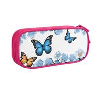 UENFFKDAP Trousse à crayons de grande capacité avec fermeture éclair et motif papillons bleus et fleurs blanches. Convient pour l'école et le bureau, unisexe., rose, Taille unique, Trousse de