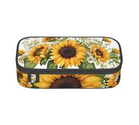 UENFFKDAP Trousse à crayons de grande capacité avec fermeture éclair - Motif tournesols jaunes et fleurs blanches - Unisexe, Noir , Taille unique, Trousse de maquillage
