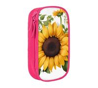 UENFFKDAP Trousse à crayons de grande capacité avec tournesols jaunes et fleurs blanches, trousse à crayons pour étudiant, trousse à cosmétiques, convient pour l'école et le bureau, unisexe, rose,