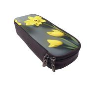UENFFKDAP Trousse à crayons en cuir avec fermeture éclair - Motif fleur de Narcisse - Unisexe, Noir , Taille unique, Trousse de maquillage