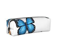 UENFFKDAP Trousse à crayons en cuir avec fermeture éclair Motif papillons bleus et fleurs blanches Convient pour l'école et le bureau Unisexe, blanc, Taille unique, Trousse de maquillage