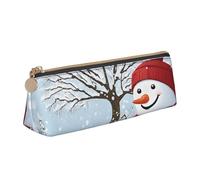 UENFFKDAP Trousse à crayons en cuir avec motif bonhomme de neige et inscription « Merry Christmas with Happy Snowman » - Pour étudiant - Fermeture éclair - Convient pour l'école et le bureau -
