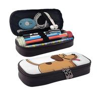UENFFKDAP Trousse à crayons en cuir avec motif teckel drôle, durable et légère, trousse à crayons pour étudiant, fermeture éclair, convient pour les écoles et les bureaux, unisexe., Noir , Taille