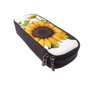 UENFFKDAP Trousse à crayons en cuir avec motif tournesols jaunes et fleurs blanches, avec fermeture éclair, convient pour l'école et le bureau, unisexe., Noir , Taille unique, Trousse de maquillage