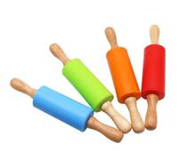Uenhoy Lot de 4 mini rouleaux à pâtisserie en silicone anti-adhésif avec poignée en bois de 22,9 cm pour enfants