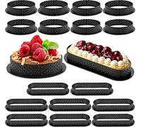 Uennm 16PCS Moule à Gateau Perforé Cutter Forme Ronde Mousse Cercle Anneau, Ovale Perforé La Décoration, DIY Silicone Moule Tartelette