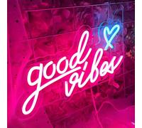 Uennm Néon LED Good Vibes, Enseigne Lumineuse LED GoodVibes, Cocktails Enseignes Au Néon LED Neon Lights Verre à Cocktail Grandes Lettres néon USB Signe Lumineux pour Mur, Chambre, Mariage, Fête, Bar