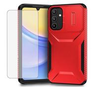 Ueokeird Coque pour Galaxy A15, Samsung A15 SM-A156U avec protecteur d'écran en verre trempé et housse d'appareil photo, coque antidérapante et résistante aux chocs pour Samsung Galaxy A15, rouge