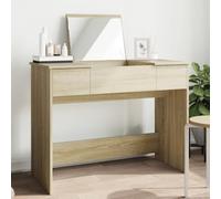 UERNGFTKM Coiffeuse moderne avec miroir en chêne Sonoma - 100 x 45 x 76 cm - En bois solide - Beaucoup d'espace de rangement pour le maquillage et les bijoux - Design droit avec forme symétrique