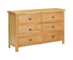 UERNGFTKM Commode avec 6 tiroirs en bois massif de chêne 105 x 33,5 x 73 cm, commode à tiroirs avec plateau supérieur stable et finition naturelle pour vêtements et décoration