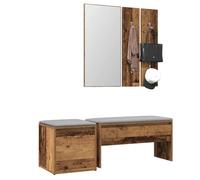 UERNGFTKM Ensemble de garde-robe aspect bois vieilli avec miroir, banc de couloir, siège et boîte de rangement avec tiroir, beaucoup d'espace de rangement pour chaussures et décoration, charge