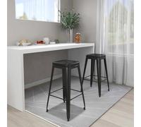 UERNGFTKM Lot de 2 tabourets de bar noirs en métal laqué avec design industriel, empilables, barre transversale renforcée et repose-pieds pour plus de stabilité, idéal pour cuisine, bar, café,