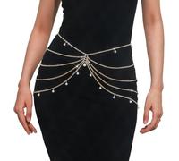 UERSJWYSO Ceinture De Taille En Métal Multicouche Pour Femmes, Mode, Ajustable, Bohème, Avec Strass Et Perles, Chaîne Corporelle Sexy Et Élégante,D'or,One Size