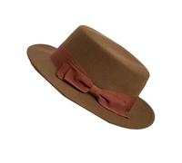 UERSJWYSO Chapeau Fedora de Jazz Classique En Feutre pour Femme avec NœUd Papillon Chapeau Canotier éLégant à Dessus Plat,Marron,One Size