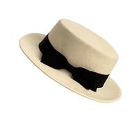 UERSJWYSO Chapeau Fedora de Jazz Classique En Feutre pour Femme avec NœUd Papillon Chapeau Canotier éLégant à Dessus Plat,Beige,One Size
