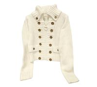 UERSJWYSO Gilets Courts Zippés Style Années 2000 Pour Femmes Manches Longues Double Boutonnage Col Montant Revers En Maille Sexy,Beige,XL
