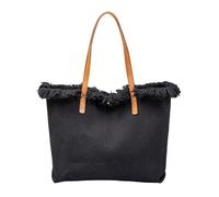 UERSJWYSO Grand Sac Fourre-Tout en Toile pour Femme Sac à Main Décontracté en Cuir PU avec Bandoulière Et Pompon Solide avec Poignée SupéRieure,Noir