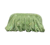 UERSJWYSO Pochette de Soirée à Strass Scintillants pour Femme, Sac à BandoulièRe Plissé avec Chaîne, Sac à Boulettes pour FêTe de Mariage,Vert