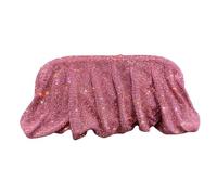 UERSJWYSO Pochette de Soirée à Strass Scintillants pour Femme, Sac à BandoulièRe Plissé avec Chaîne, Sac à Boulettes pour FêTe de Mariage,Rose