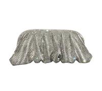 UERSJWYSO Pochette de Soirée à Strass Scintillants pour Femme, Sac à BandoulièRe Plissé avec Chaîne, Sac à Boulettes pour FêTe de Mariage,Dark Silver
