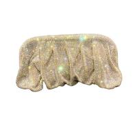 UERSJWYSO Pochette de Soirée à Strass Scintillants pour Femme, Sac à BandoulièRe Plissé avec Chaîne, Sac à Boulettes pour FêTe de Mariage,Gold 3