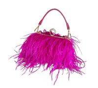 UERSJWYSO Pochette De Soirée en Plumes D'Autruche pour Femme, Petit Sac à Main Moelleux, Sac à BandoulièRe avec Poignée Amovible,Rose Red