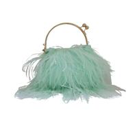 UERSJWYSO Pochette en Plumes D'autruche pour Femme Sac à Main avec Poignée SupéRieure Et Chaîne en Perles, Sac de Soirée Moelleux, Sac à BandoulièRe,Vert