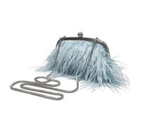 UERSJWYSO Pochettes de Soirée en Plumes D'Autruche pour Femmes, avec PoignéE SupéRieure en Perles Et Chaîne en MéTal, Sacs à Main en Plumes Moelleuses pour Banquet,Blue 1