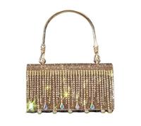 UERSJWYSO Pochettes De SoiréE pour Femmes, Sacs à Main à Pompons Et Strass Scintillants avec PoignéE SupéRieure pour Soirée de Mariage Ou Cocktail,d'or