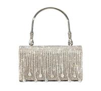 UERSJWYSO Pochettes De SoiréE pour Femmes, Sacs à Main à Pompons Et Strass Scintillants avec PoignéE SupéRieure pour Soirée de Mariage Ou Cocktail,Champagne