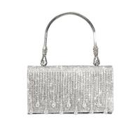 UERSJWYSO Pochettes De SoiréE pour Femmes, Sacs à Main à Pompons Et Strass Scintillants avec PoignéE SupéRieure pour Soirée de Mariage Ou Cocktail,Argent