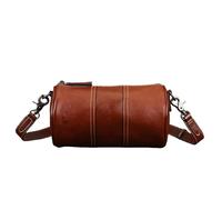 UERSJWYSO Sac à Bandoulière Cylindrique Vintage en Cuir de Vache Véritable pour Femme avec Fermeture éClair Et Bandoulière Réglable,Marron