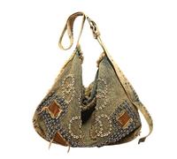 UERSJWYSO Sac à Bandoulière Rétro en Denim pour Femme Y2k Grande Capacité Fourre-Tout Rivets Vieillis Style Punk Tendance,Retro Yellow