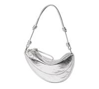 UERSJWYSO Sac à Bandoulière Tendance pour Femme en Cuir de Vache Ciré avec Fermeture éclair Style Croissant sous Les Bras Style Hobo,Argent