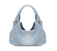 UERSJWYSO Sac à Main en Jean EsthéTique Y2k pour Femme Sac à Bandoulière Tendance en Strass Sac à Bandoulière en Jean Délavé,Bleu