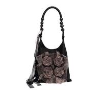 UERSJWYSO Sac à Main Hobo à Fleurs 3D pour Femme LéGer en Dentelle Plissée Style BohèMe pour Le Quotidien Les Fêtes Les Vacances,Noir,One Size