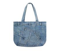 UERSJWYSO Sac à Main Vintage en Denim pour Femme Sac Cabas Y2k Tendance Patchwork Grand Sac à Bandoulière Décontracté avec Bouton,Bleu