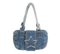 UERSJWYSO Sac Bandoulière en Denim Y2k pour Femme Sac à Main Décontracté en Jean Style Tendance Fermeture éClair en Métal avec éToile Petit Sac Hobo,Bleu