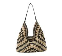 UERSJWYSO Sac de Plage en Paille D'été pour Femmes Sac Fourre-Tout Au Crochet Sac à Main Sac à BandoulièRe Tissé pour Les Vacances et Les Voyages,Noir