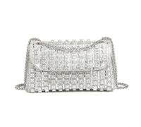 UERSJWYSO Sac De Soirée à Strass Scintillants pour Femme, Pochette Tendance, Sac à BandoulièRe avec ChaîNe, pour Mariage, Bal de Promo,Argent
