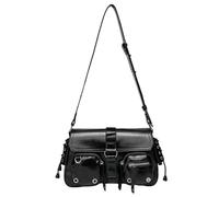UERSJWYSO Sac Fourre-Tout À Bandoulière pour Les Femmes Hobo Sac À Main Grande Capacité Casual Y2k Punk PU Cuir Bandoulière Sacs sous Les Bras,Noir