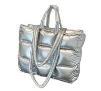 UERSJWYSO Sac Fourre-Tout Tendance pour Femme en Coton Matelassé Rembourré à Bandoulière Souple IdéAl pour Le Travail Et Les Voyages,Argent