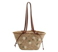 UERSJWYSO Sac Tissé pour Femmes Sac Fourre-Tout De Plage D'Été Léger Respirant Vacances Grand Voyage Sac À Main À Bandoulière,Kaki