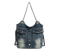 UERSJWYSO Sacs à Bandoulière en Jean Y2k pour Femmes Bandoulière en Chaîne Sacs à Main Amusants en Jean Sacs à Main de Travail Tendance,Dark Blue
