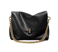 UERSJWYSO Sacs à Bandoulière pour Femmes en Cuir VéRitable Sacs à BandoulièRe avec ChaîNe Dorée Sacs à Main Tendance Fourre-Tout Quotidien,Noir