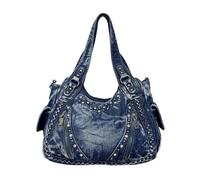 UERSJWYSO Sacs à Bandoulière Vintage en Jean DéLavé pour Femmes Sacoches à Poignée Supérieure Sacs à Main à Rivets,Bleu
