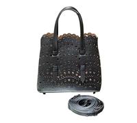 UERSJWYSO Sacs à Main en Cuir de Vachette Tissé Ajouré pour Femmes, Sacs à BandoulièRe Tendance pour L'été, Le Travail, Les Voyages, avec PoignéE SupéRieure,Noir